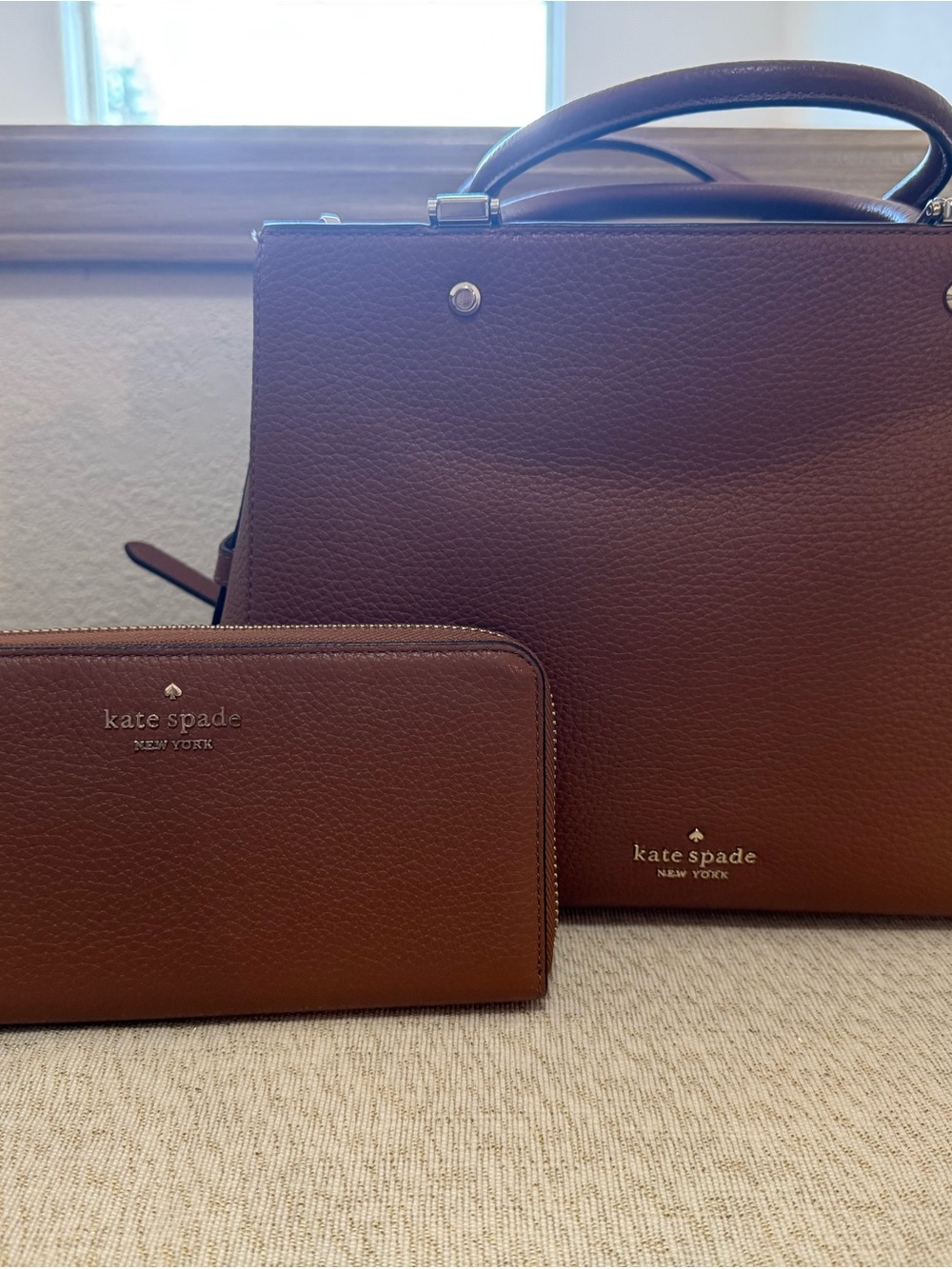 kate spade Brown Pebbled Leather Tote with Zip-Around Wallet